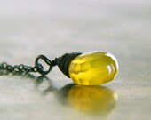 Sweet Lemondrop - Yellow Chalcedony and Sterling Silver Necklace - Wire Wrapped Pendant Necklace
