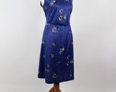 Vintage 1970's Sears Fashions Dress - Blue w/Mulit Color Floral Print Dress - Medium