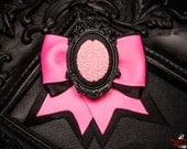 Pink & Black Brains Cameo Traditional Hair Bow Clip