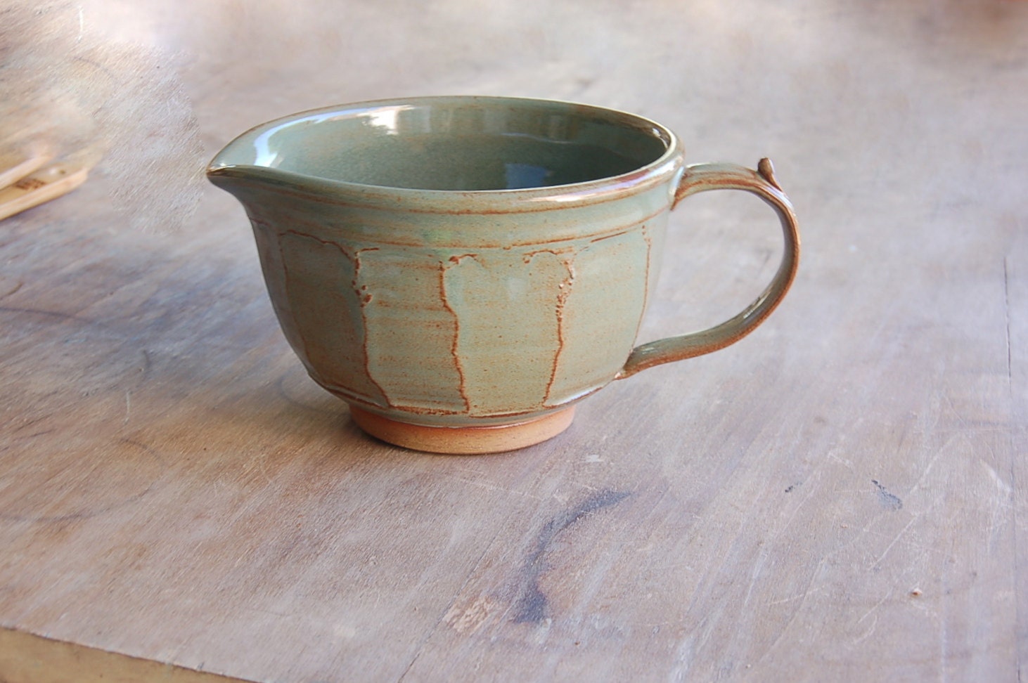 Petite Stoneware Batter Bowl, rustic ceramic pottery keramik kitchen housewares baking dining serving bowl in sage green