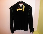 90s Sonia Rykiel Black Velour Color Block Detail Long Sleeve Ruffle Sweater Size Large
