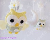 Owl Mobile - Baby Mobile -  Nursery Decor - Custom Mobile - Sage Green Powder Yellow Gray White Soft theme(Custom color available)