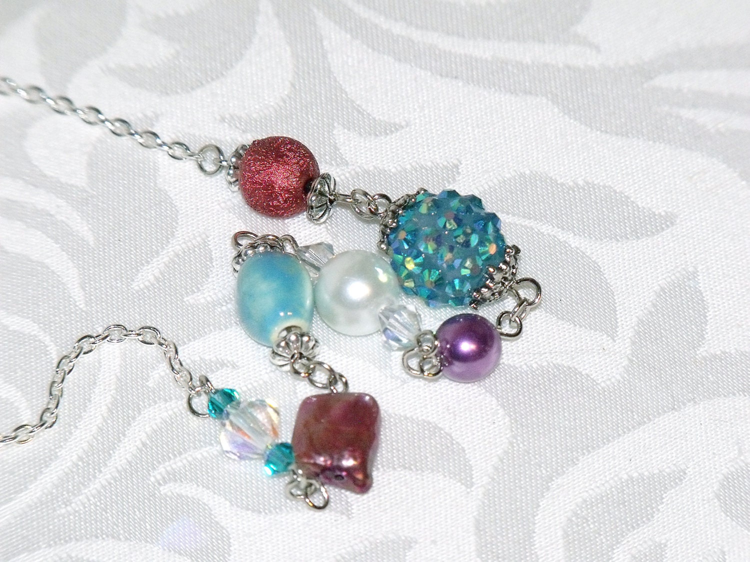 Multi Color Beaded Necklace with Silver Chain - colorful spring jewelry