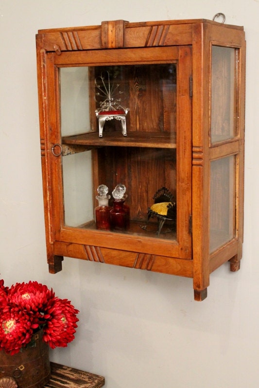 SALE Restored Wood Hanging Wall Curio Spice Rack Kitchen Bathroom Storage Cabinet