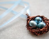 Triple Bird Nest Ribbon Necklace, Blue Freshwater Cultured Pearls, from The Bird Nest Collection