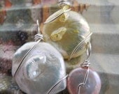 Three Cultured Freshwater Coin Pearl Wire Wrapped Pendants in Pink, Yellow, White, Adjustable Chain Included