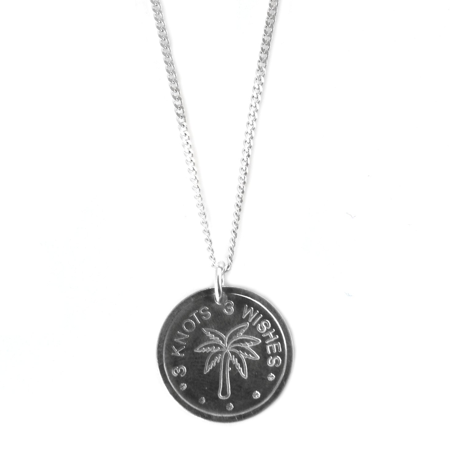 Long Palm sterling silver 925 coin pendant neckace, 80cm long chain