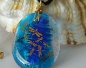 Gold Dragonfly Fused Dichroic Glass Pendant Necklace