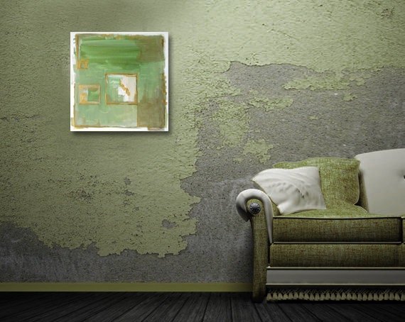 Abstract Acrylic Painting Original Fine Art 12"x12" by Linnea Heide - green gold - geometric modern