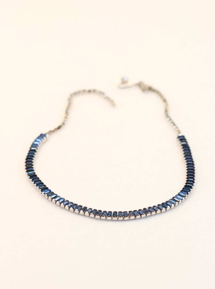 Weiss Vintage Rhinestone Blue Necklace Baguettes - 3308