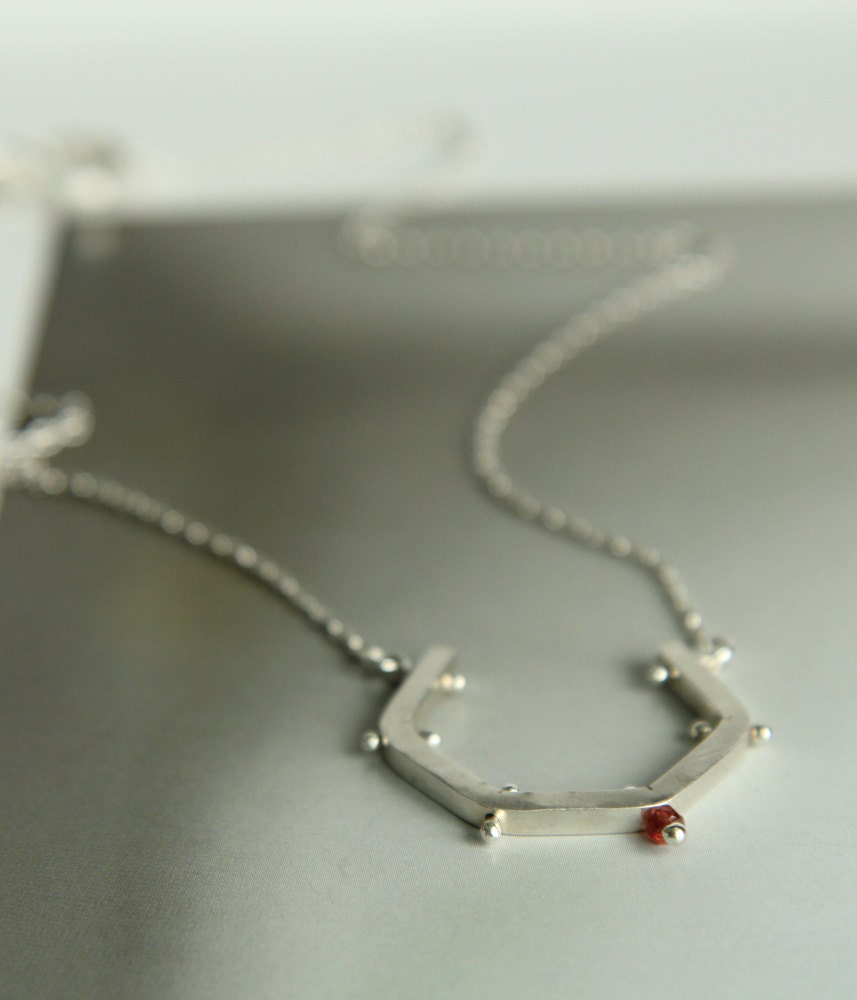 garnet and sterling silver statement necklace - unique art pendant - sculptural pendant necklace - handmade by lolide