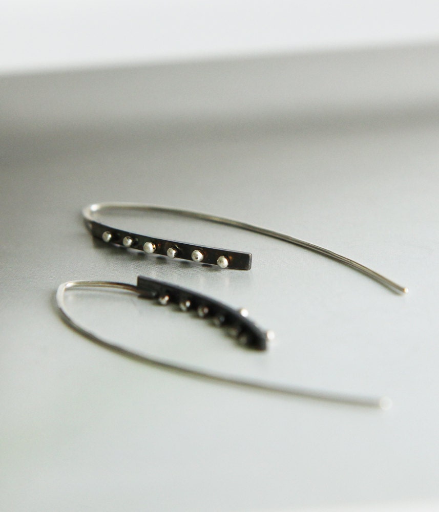 button row mini unique sterling silver threader earrings -  -  handmade by lolide