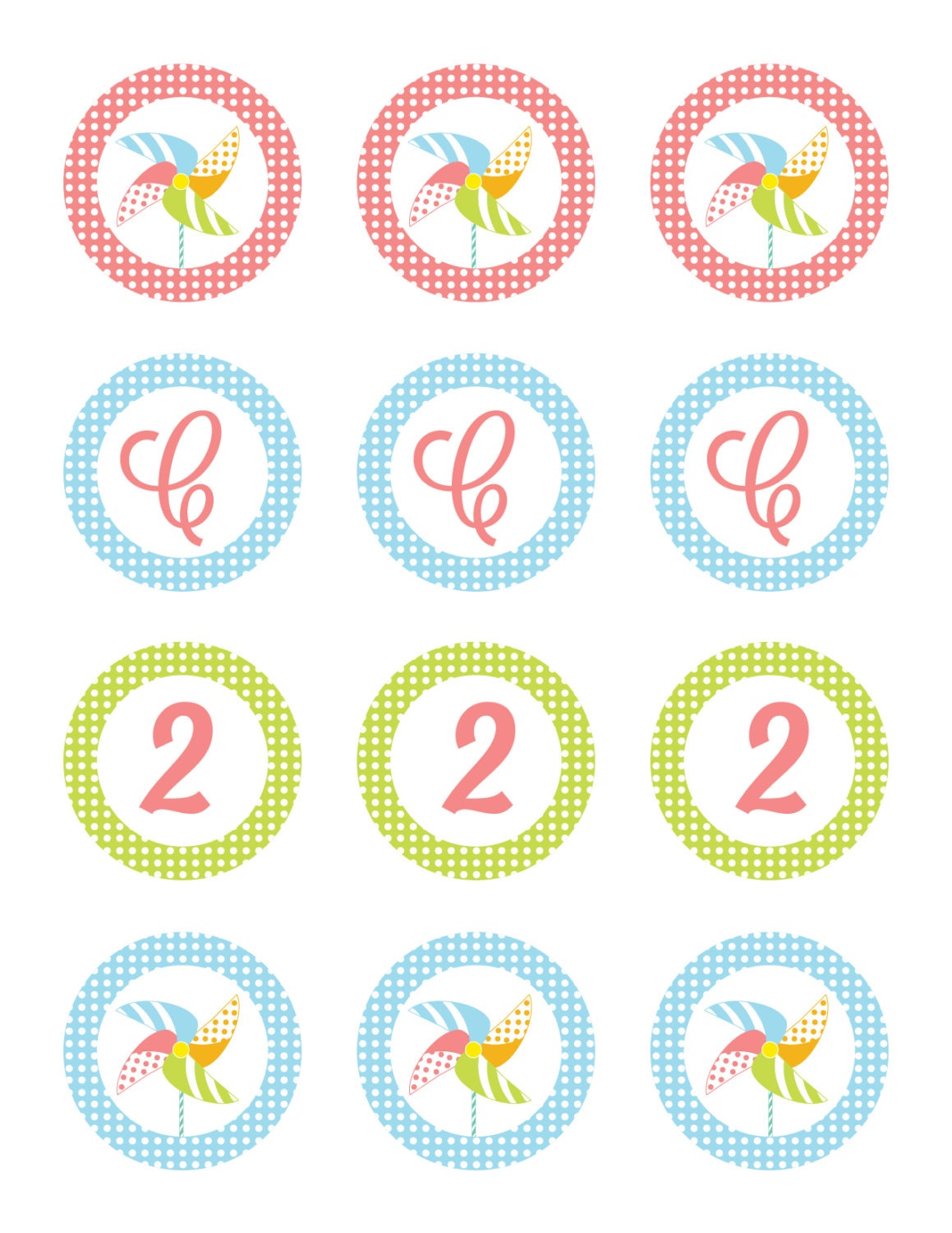 Custom Printable Pinwheel Party Round Sticker Labels - Cupcake Picks - Featured on Hostess with the Mostess