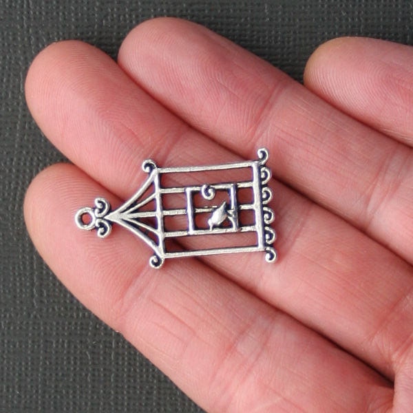 4 Birdcage Charms Antique Tibetan Silver Tone 3D - SC999