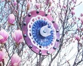 Garden Art Yard Decor Purple Blue Glass Plate Flower Reclaimed Material Suncatcher UpCycled CARLIN RePurposed