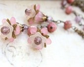 Flower Charm Necklace. Long Necklace. Pastel Pink Purple Jewellery. Lucite Flower Necklace. Spring Jewelry Feminine Unique Vintage Style