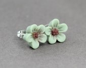 Flower Stud Earrings : Teal Flower Stud Earrings, Sterling Silver Plated Earring Posts, Simple, Fun, Matte, 12mm