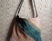OOAK Pieced leather shoulder tote purse- hand made greens browns leather purse
