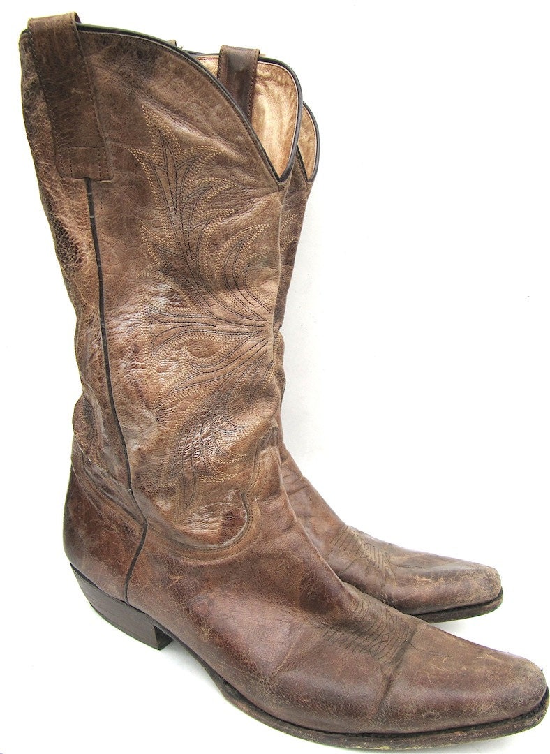 Distressed Brown Leather Western Boots Size 13D