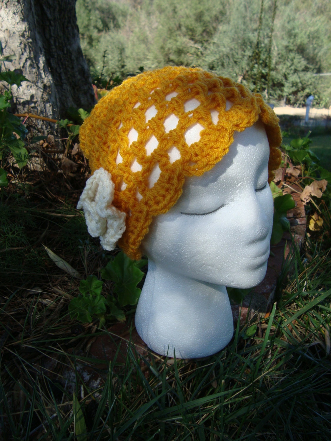 Crochet Mustard Yellow Hat with Flower
