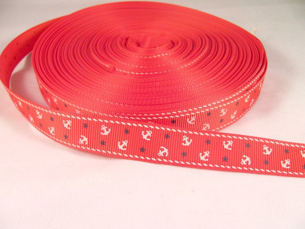 Nautical Anchor Ribbon 1 Yard 5/8" Grosgrain Ribbon