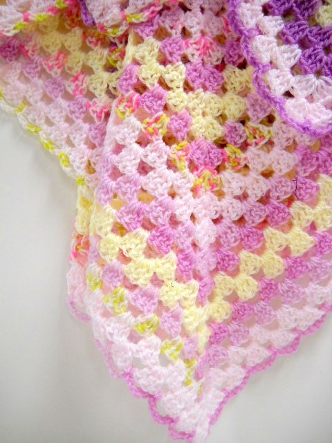 Baby Blanket, Handmade Baby Blanket, Baby Girls Shower Gift, Baby Girls Blanket, Stroller Blanket, Lavender, Pink, Yellow