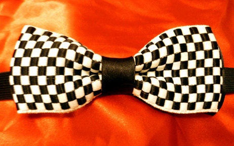 BLACK & WHITE CHECKERED Unisex Double Bow Tie