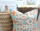 Mosaic Pillow Cover - Designer Decorative Pillow - Mosaic Dosset Mandarin - 18x18 - Throw Pillow - Orange - Blue - Grey