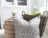 Grey Bohemian Modern Pillow Cover - Designer Decorative Pillow - 18x18 - Pillow Cover - Grey - White - Leaf