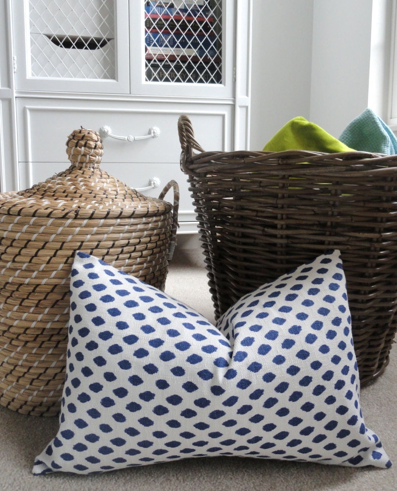 Navy Ikat Dot Pillow Cover - Designer Decorative Pillow  - Lumbar - Pillow Cover - Blue White Ikat - Throw Pillow