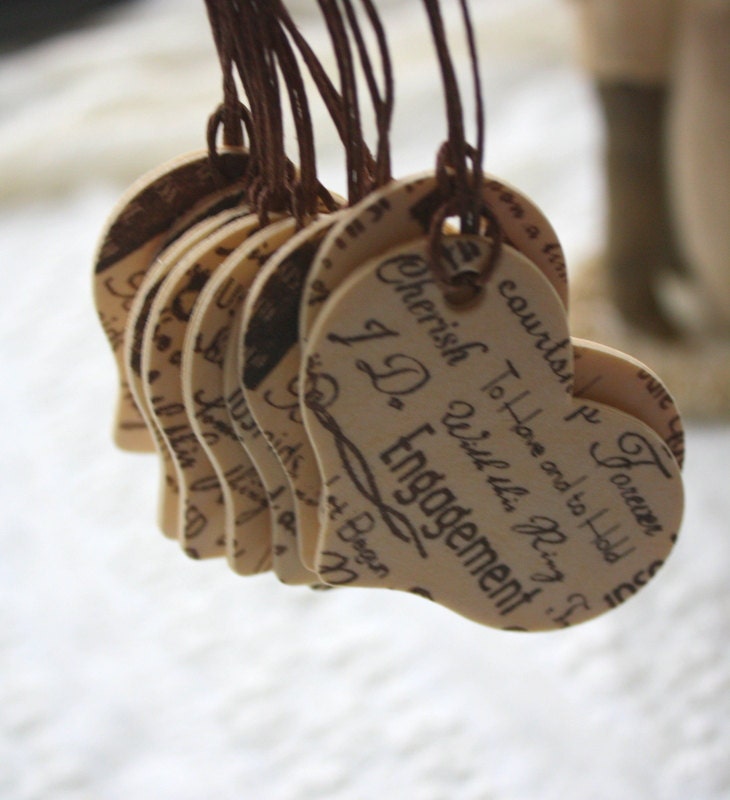 Wishing Tags - Favor Tags - Wooden Heart Tags - Handstamped Tags - Rustic Wedding - Set of 10