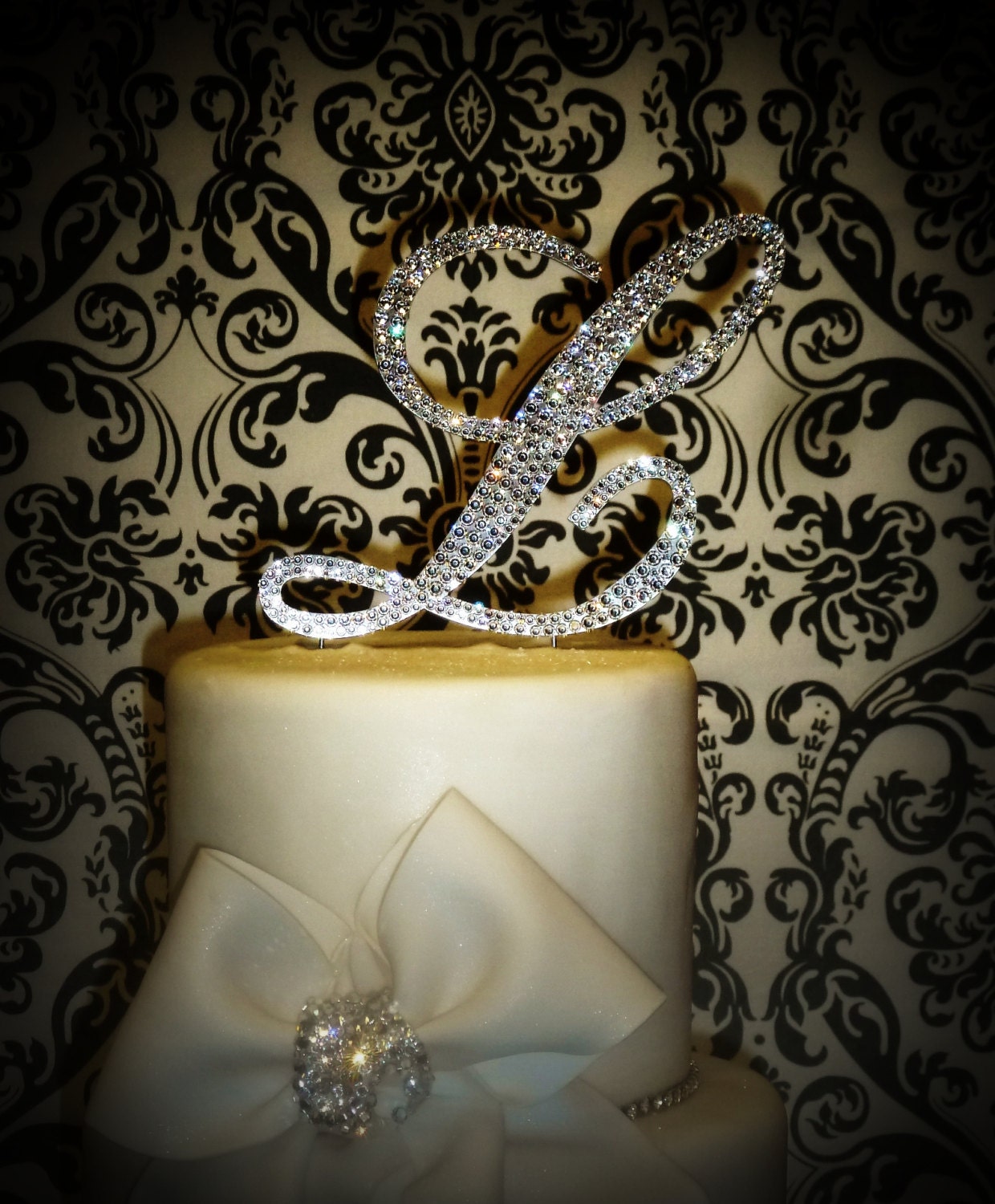 Glitzy Monogram wedding cake toppers - monogram cake toppers
