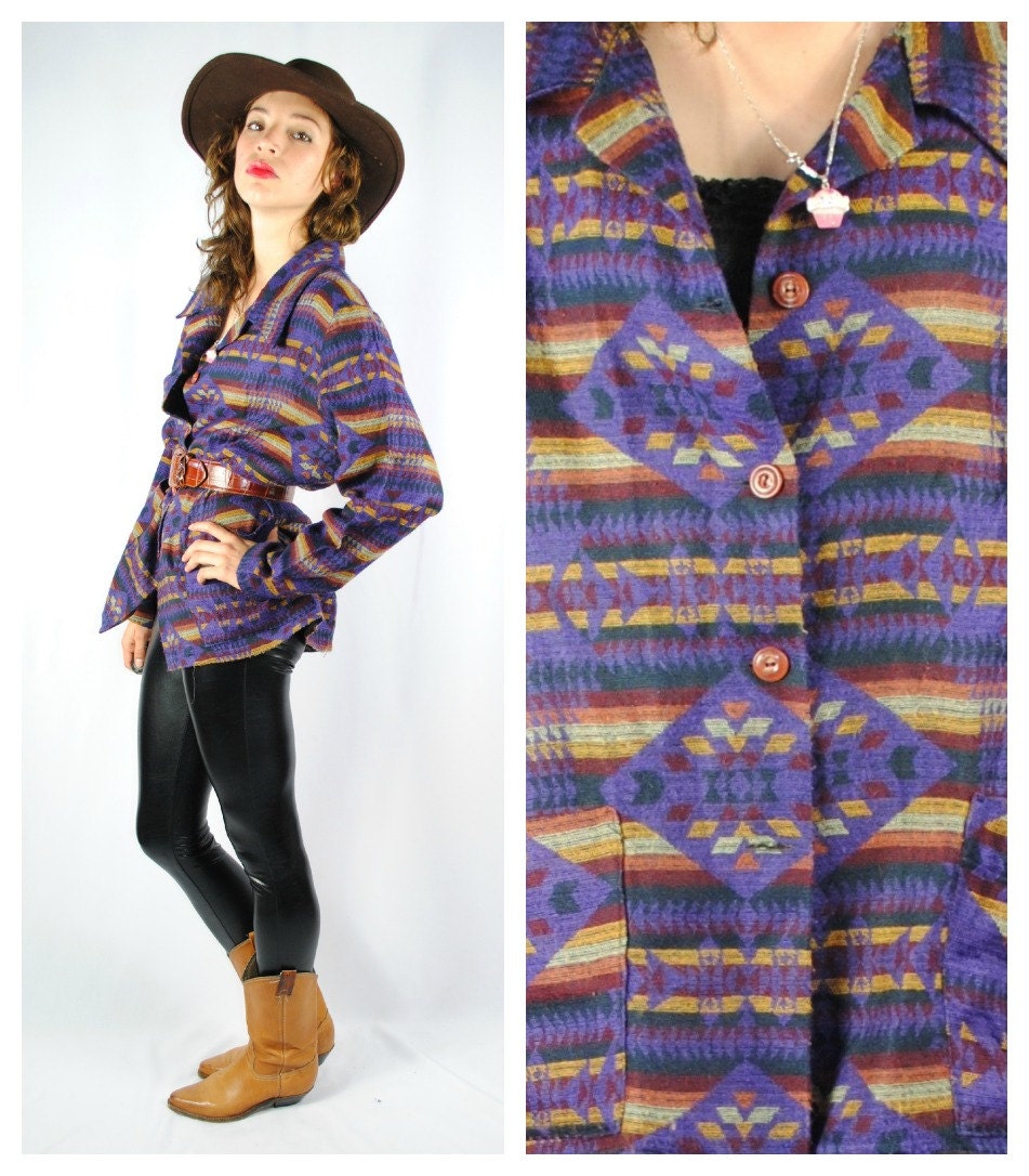 Ladies Vintage PURPLE AZTEC Print Lightweight JACKET. (Medium)