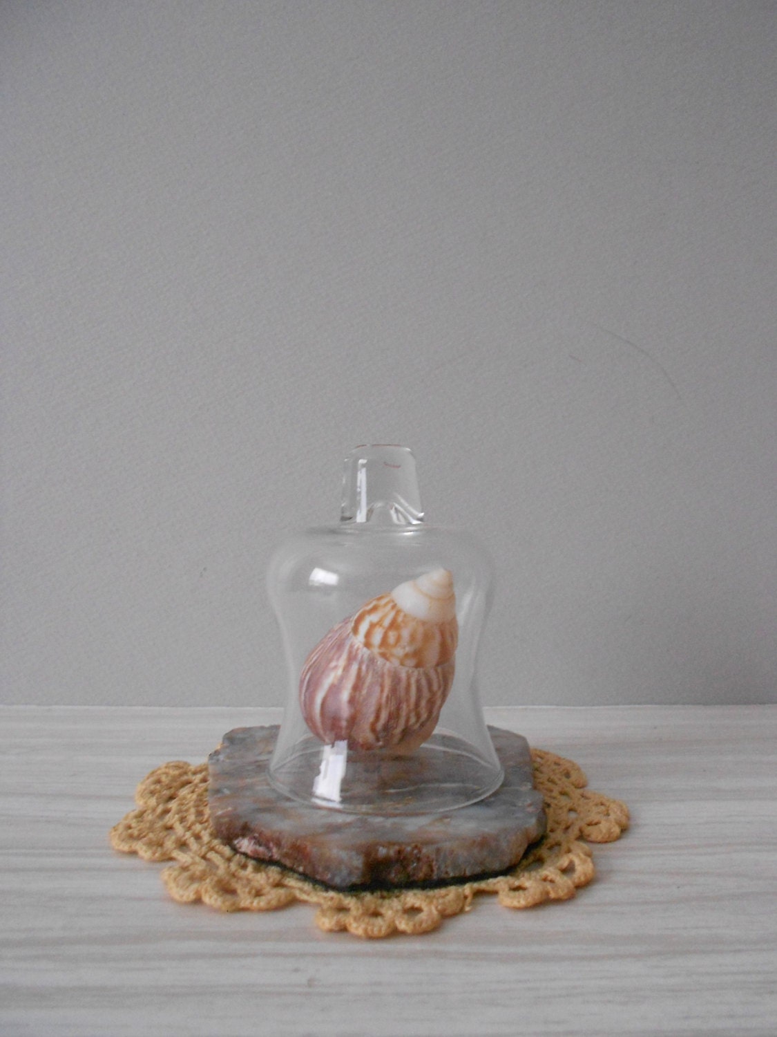 20% sale // small clear glass dome cloche with marble base // storage display