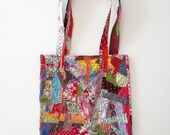 ooak Tote Shoulder Bag , Crazy Patchwork , upcycled  Colorful Cotton scraps - all Handmade