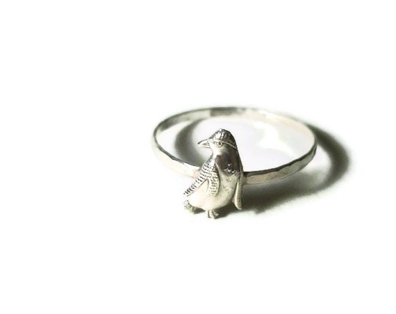 Penguin Ring, Handforged Silver Ring, Hammered Silver, Bird Ring, Animal Jewelry