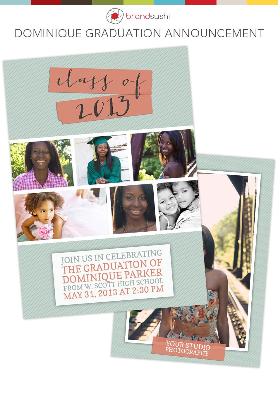 INSTANT DOWNLOAD - DOMINIQUE 2013 Graduation Announcement - 5x7 Photoshop Card Template for Photographers