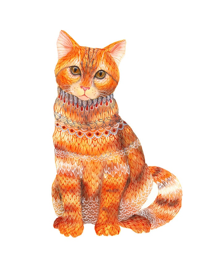 Ginger Cat animal art print by OlaLiola, size 8x10