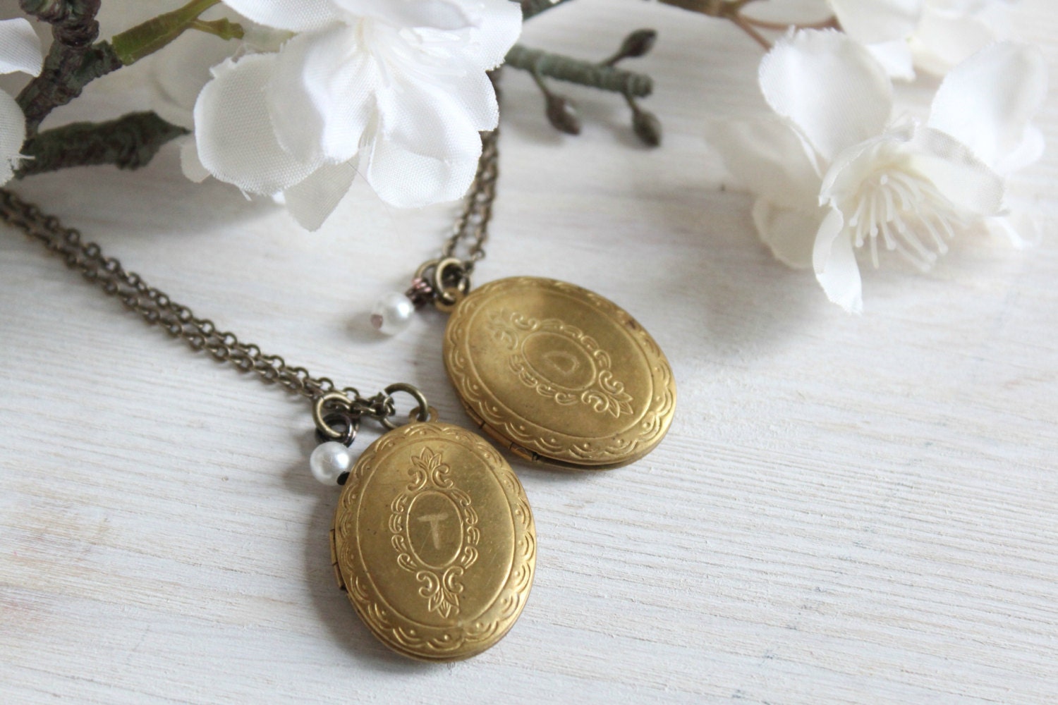 Locket Set, His and Hers, Engraved Personalized with Initials and Birthstone, Brass Bridesmaids Gift, Zodiac, Customized, Wedding Accessory