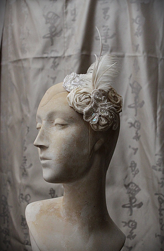 EMMA Ivory Rose Lace Bridal Headpiece Wearable Art Wedding