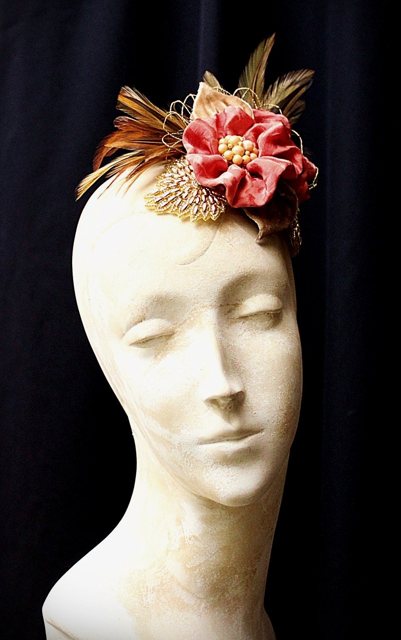 TEQUILA SUNRISE Coral and Gold Headpiece