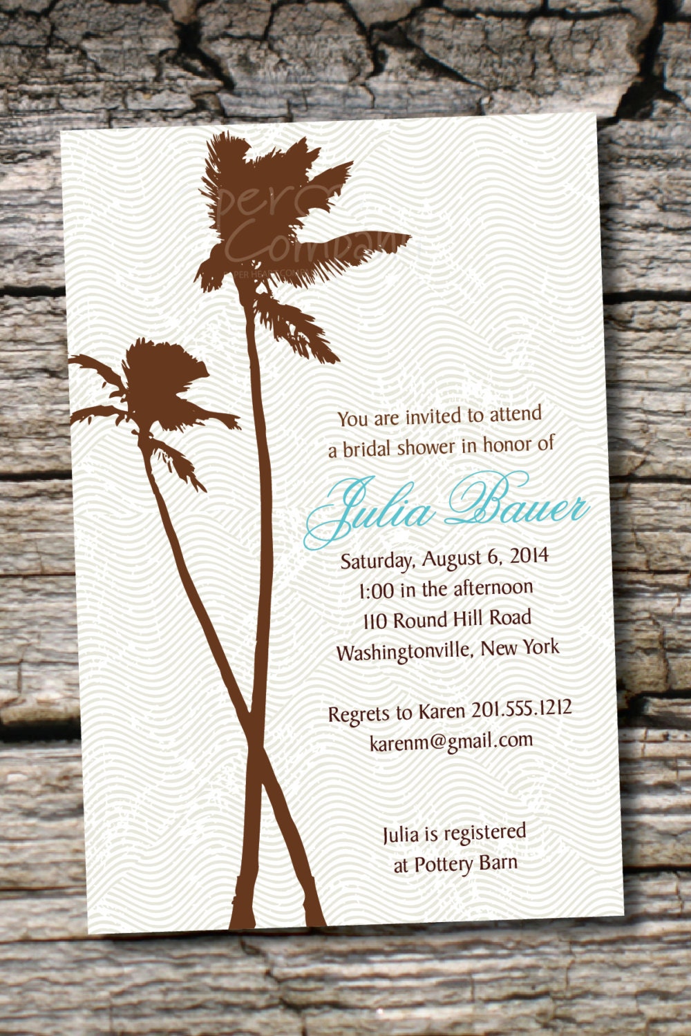 PALM TREE PARADISE Bridal Shower/ Baby Shower Destination Wedding Invitation - You Print, diy Digital File
