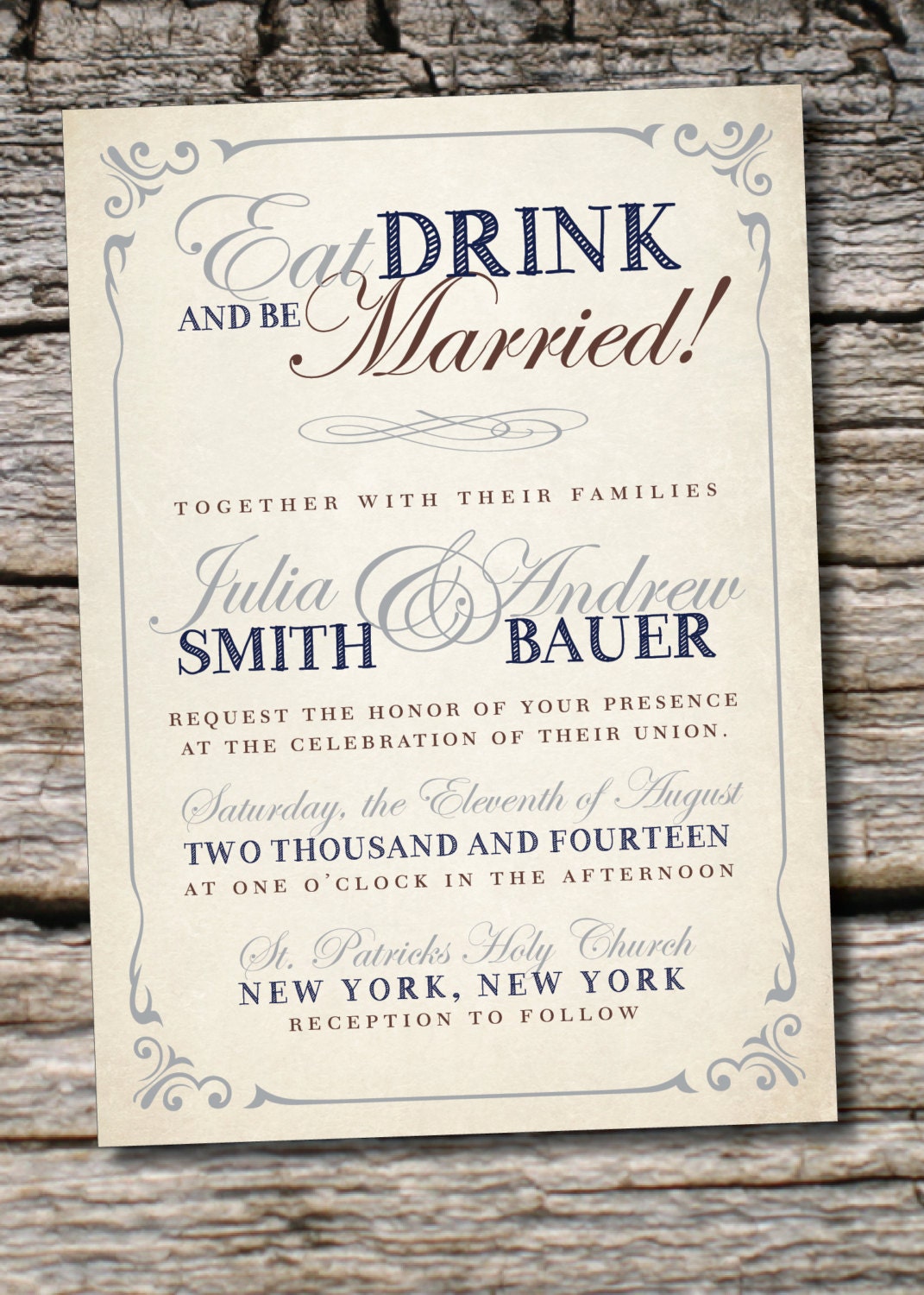 EAT DRINK and Be Married Rustic Wedding Invitation/Response Card - 100 Professionally Printed Invitations & Response Cards Il_570xn