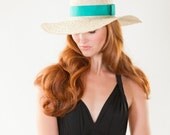 Spring Summer Sisal Straw Hat with Neon Teal Band