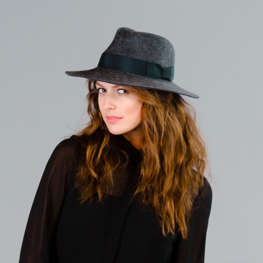 Charcoal Grey Fall Winter Fur Fedora Hat