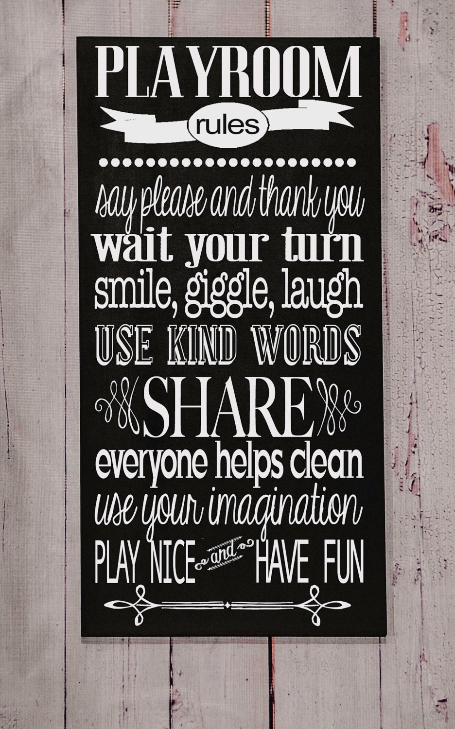 Playroom Rules Sign - Wooden Sign Typography Art - Your Choice of Colors