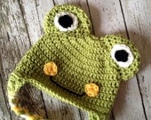 The Boy Frog Earflap Beanie in Celery Green, White, and Yellow Available in Newborn to 5 Years- MADE TO ORDER