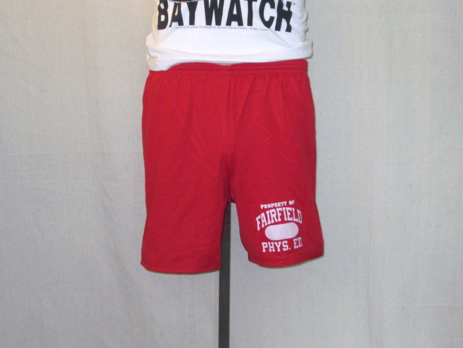 Vintage 70s GYM ATHLETIC Sports Small Medium Red Running Work Out 50/50 Casual Shorts