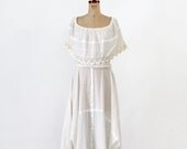 1970s Dress / Vintage White Gauze Dress