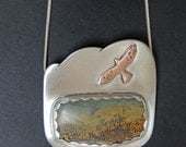 Open Sky Necklace - Scenic Soaring Hawk and Picture Jasper Necklace, Sterling Silver and Copper Pendant OOAK
